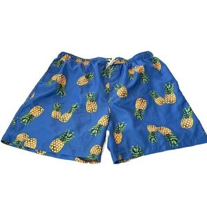 Vintage SEARS 2XL Swim Trunks w/Lining Blue Pineapple All Over Print Shorts Y2K